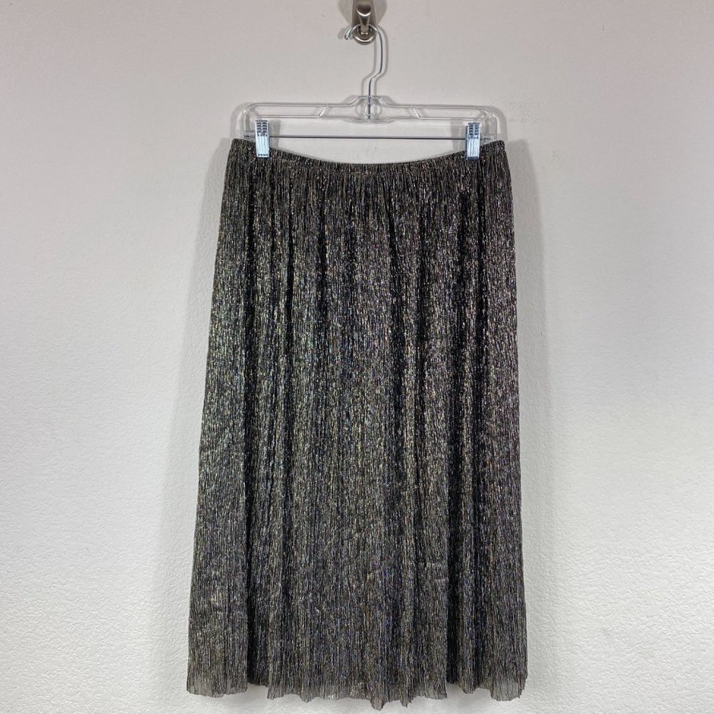 Halston Heritage Black Metallic Jersey Midi Skirt Pleated - Picture 3 of 7